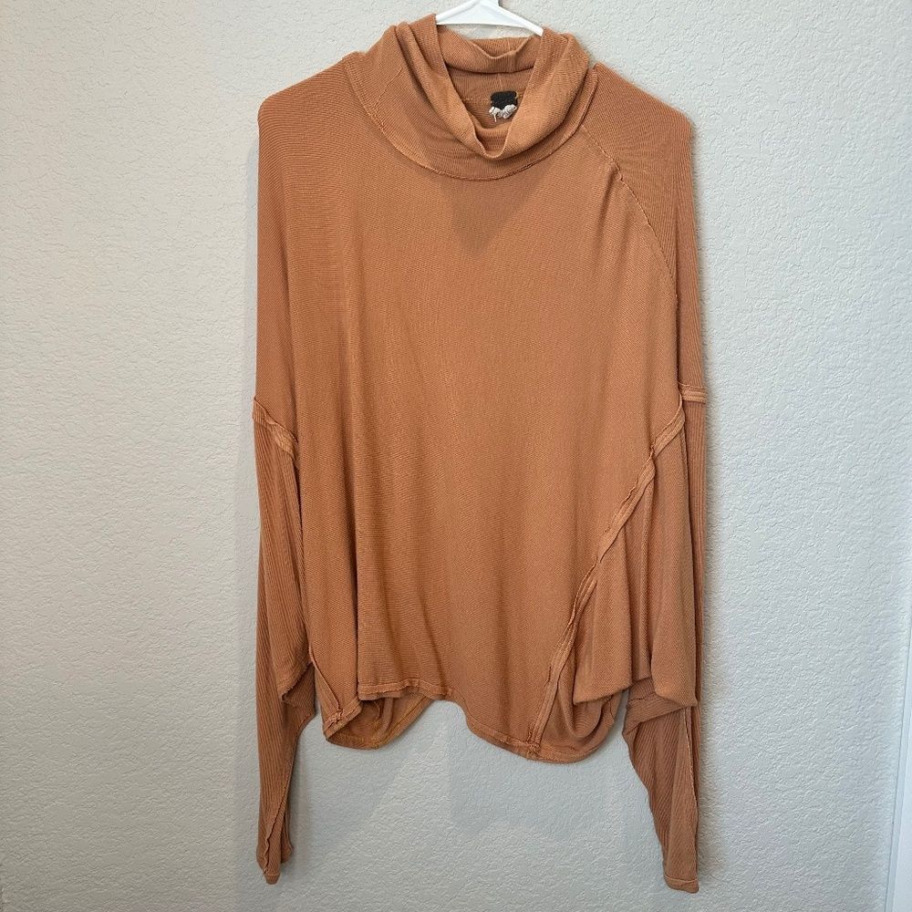 Free People We The Free Tan Alameda Pullover Mockneck Thermal Oversized Top S